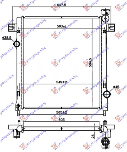 Radiator për motor 3.7i benzinë (marsh manual/automatik) (500x610x26)