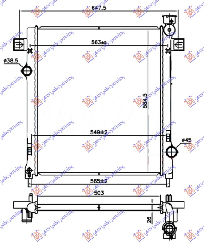 Radiator për motor 3.7i benzinë (marsh manual/automatik) (500x610x26)