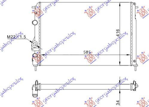 Radiator për motor 1,4-1,6-1,8-2,20 (marsh manual/automatik) ME A/C (58,5x41)