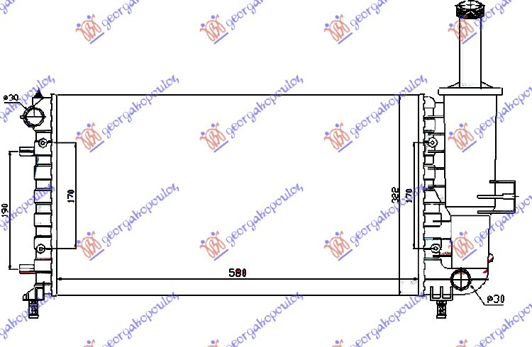 Radiator për motor 1,2i 8/16V (me/pa kondicioner) (58x31.7)