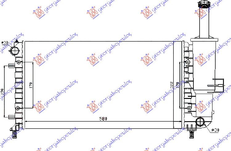Radiator për motor 1,2i 8/16V (me/pa kondicioner) (58x31.7) (MAHLE BEHR)