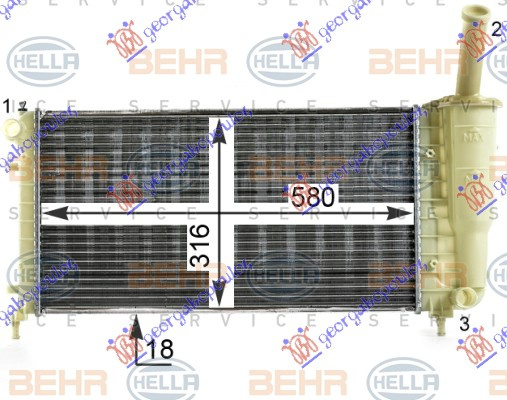 Radiator për motor 1.2 8-16V (me/pa kondicioner) (58x31,7x18) (MAHLE BEHR)