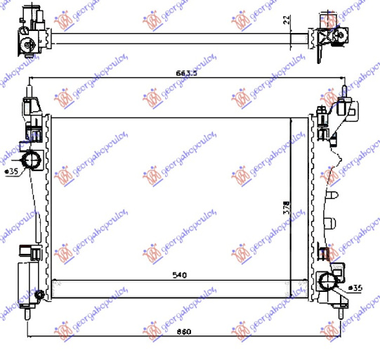 Radiator për motor të gjitha modelet benzinë (marsh manual/automatik) (me/pa kondicioner) (54x37,5)