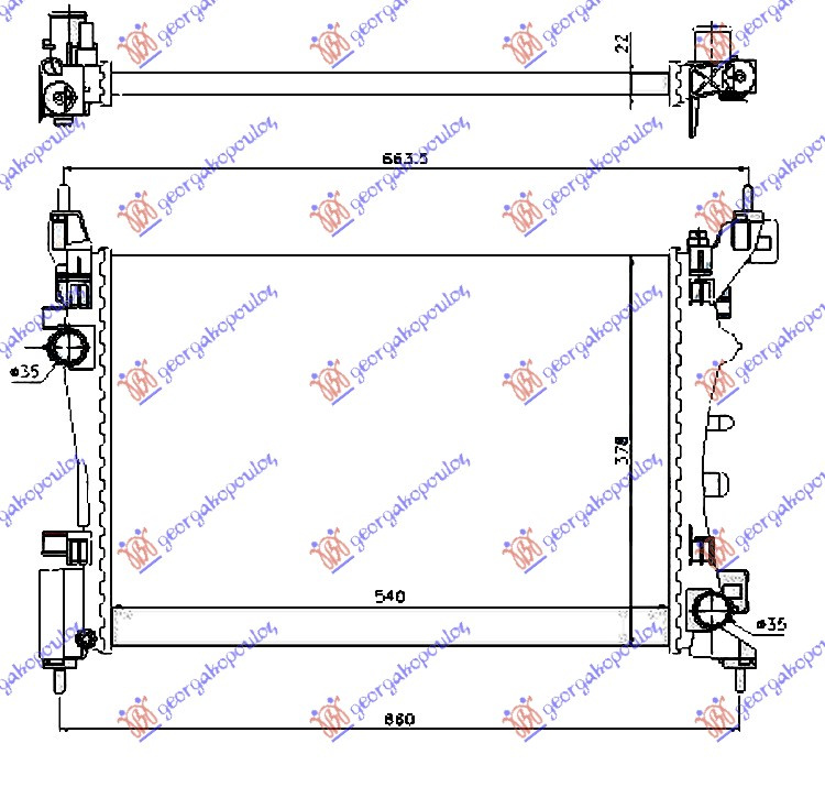 Radiator për motor të gjitha modelet benzinë (marsh manual/automatik) (me/pa kondicioner) (54x37,5)
