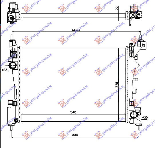 Radiator për motor të gjitha modelet benzinë (marsh manual/automatik) (me/pa kondicioner) (54x37.5) (MAHLE BEHR)