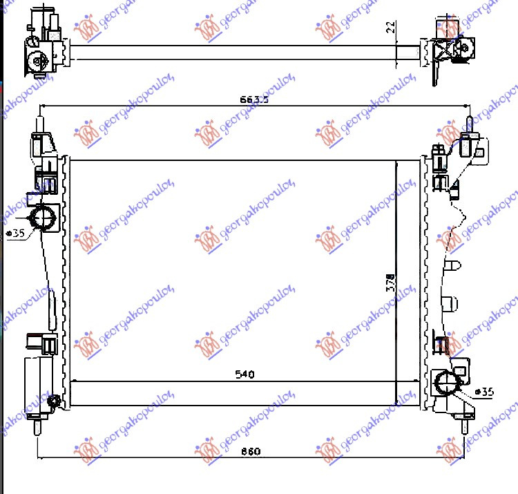 Radiator për motor të gjitha modelet benzinë (marsh manual/automatik) (me/pa kondicioner) (54x37.5) (MAHLE BEHR)