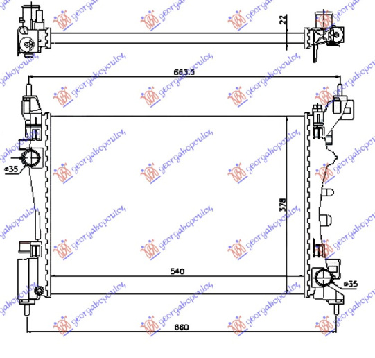 Radiator për motor të gjitha modelet benzinë (marsh manual/automatik) (me/pa kondicioner) (54x37,5) (VALEO CLASSIC)