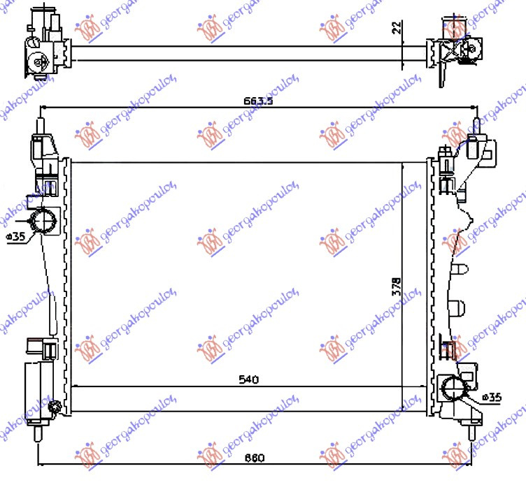 Radiator për motor të gjitha modelet benzinë (marsh manual/automatik) (me/pa kondicioner) (54x37,5) (VALEO CLASSIC)