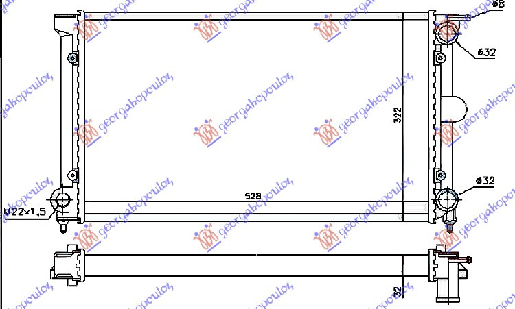 Radiator për motor benzinë/dizel (me kondicioner) (52.5x32x3.4)