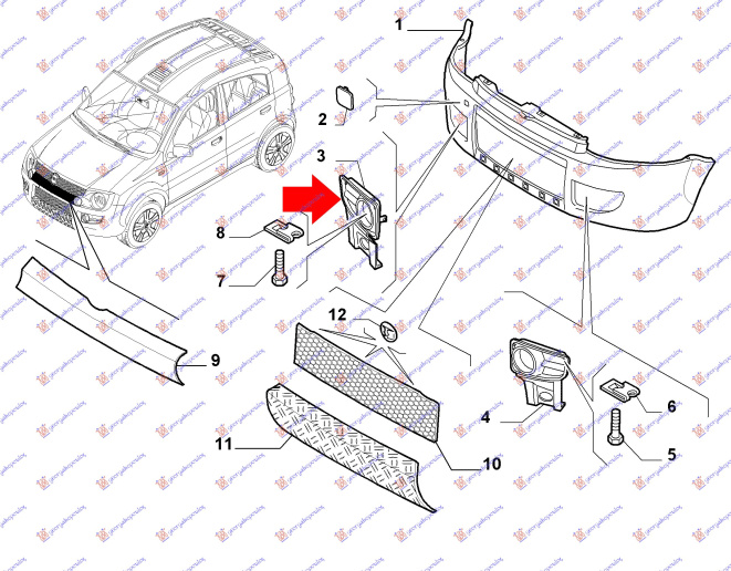 Grilë në parakolpin e përparmë (me hapje për drita të mjegullës) 4x4 cross (Оrigjinal)