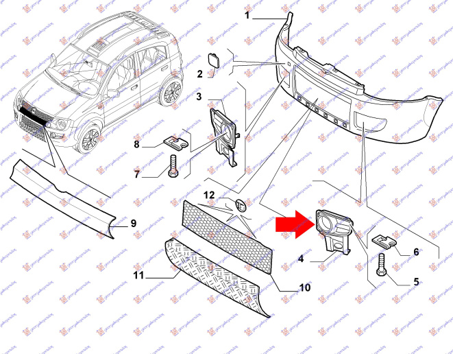 Grilë në parakolpin e përparmë (me hapje për drita të mjegullës) 4x4 cross (Оrigjinal)