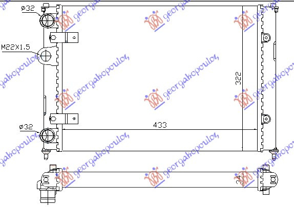 Radiator për motor 1.0-1.3-1.4benzinë -1.7-1.9SDi pa kondicioner (43x32) (MAHLE BEHR)