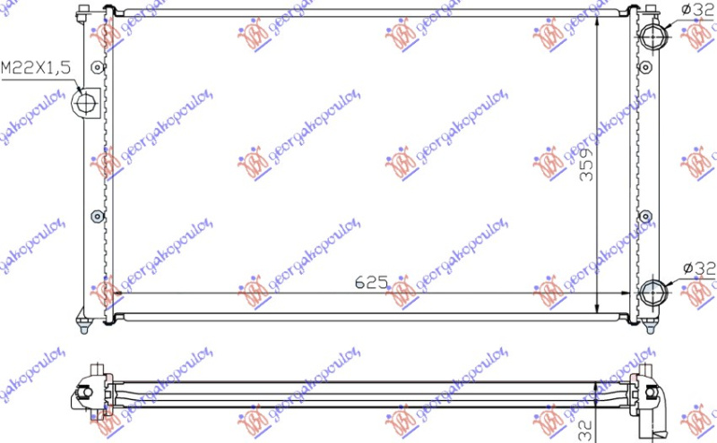 Radiator për motor 1.6-1.8-2.0 benzinë - 1.9 TD dizel (marsh manual) (630x380x34)