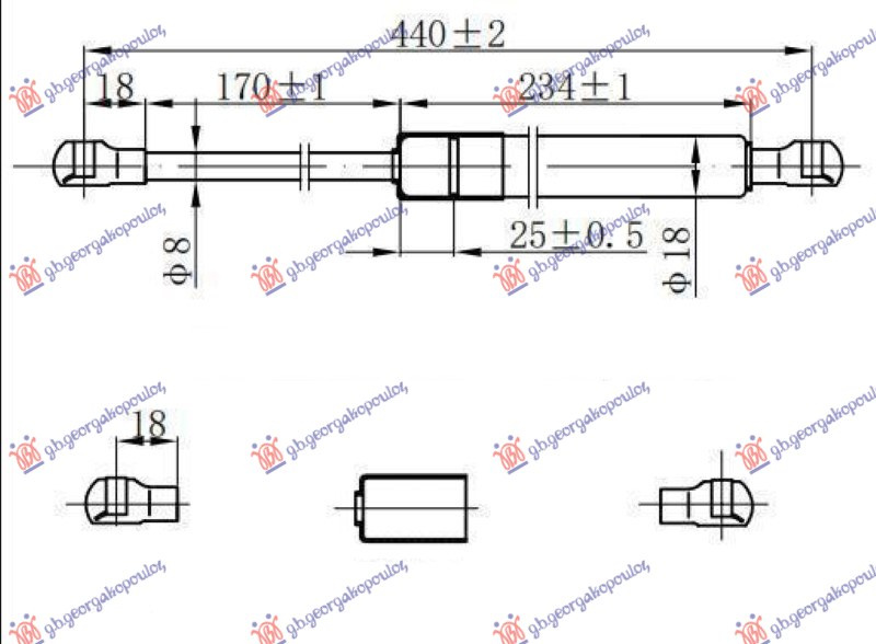 Amortizues (një) për derën e bagazhit 3 dyer (460N)