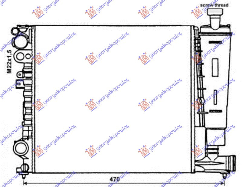 Radiator për motor 1,6-1,8-2,0 benzinë me kondicioner (60x47x23)