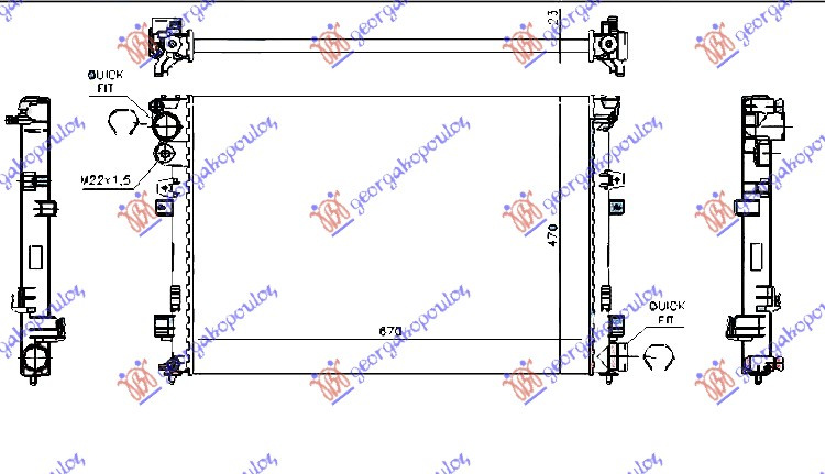 Radiator për motor 1,9-2,0-2,1 D-TD (67x44,6)