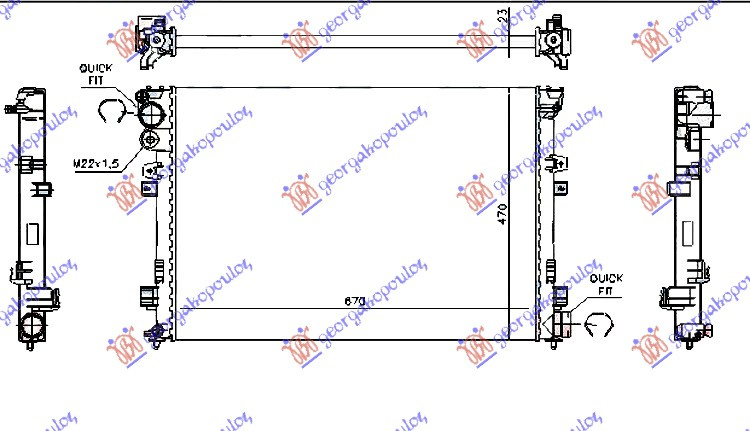 Radiator për motor 2,0 HDI (me/pa kondicioner) (67x44,6x27)