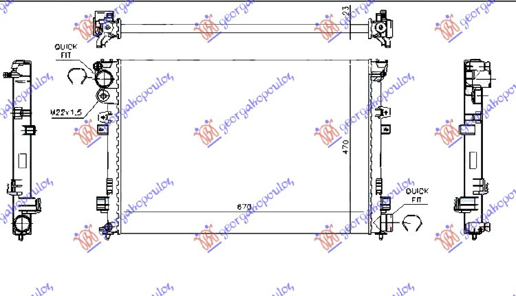 Radiator për motor 2,0 HDI (me/pa kondicioner) (67x44,6x27) pa V (VALEO CLASSIC)
