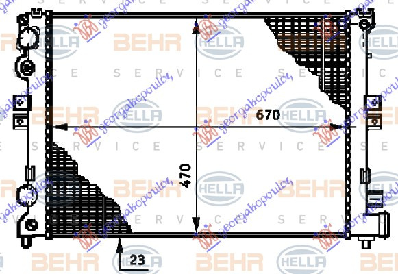 Radiator për motor 1,6-1,8-2,0 benzinë (me kondicioner) (67x47x23) (MAHLE BEHR)