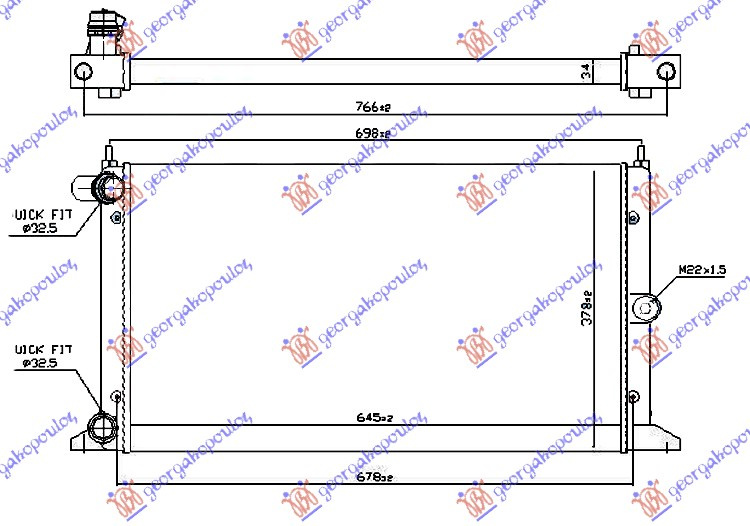 Radiator për motor 1,8-2,0 i-1,9TDi (63,5x36,6) 00-