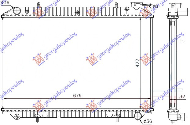 Radiator për motor 1,6i 16V-2,0 D (42,3x68,5) kapak i anës së vozitësit