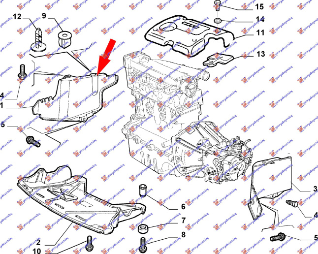 Mbrojtje/kapak nën motor anësore e plastikës