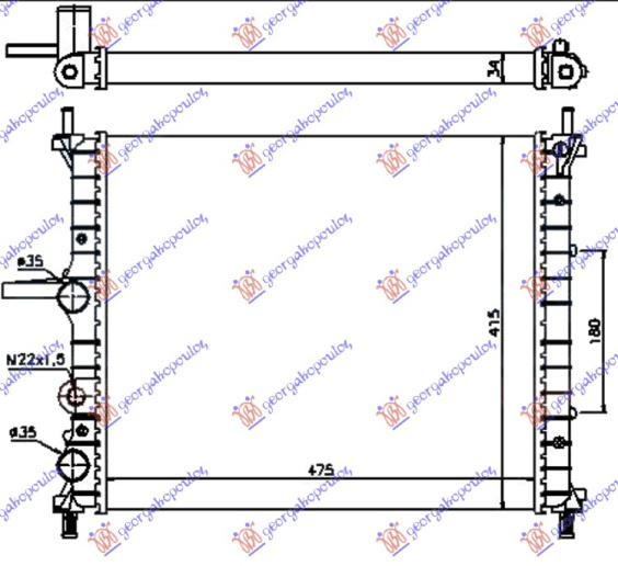 Radiator për motor 1.2-1.4-1.6 benzinë (me/pa kondicioner) (475x415) 98- (VALEO CLASSIC)