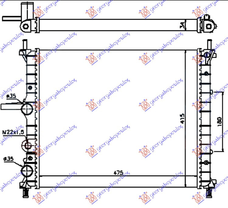 Radiator për motor 1.2-1.4-1.6 benzinë (me/pa kondicioner) (475x415) 98- (VALEO CLASSIC)