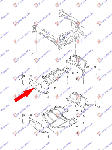 Mbrojtje/kapak nën motor (kabriolet)