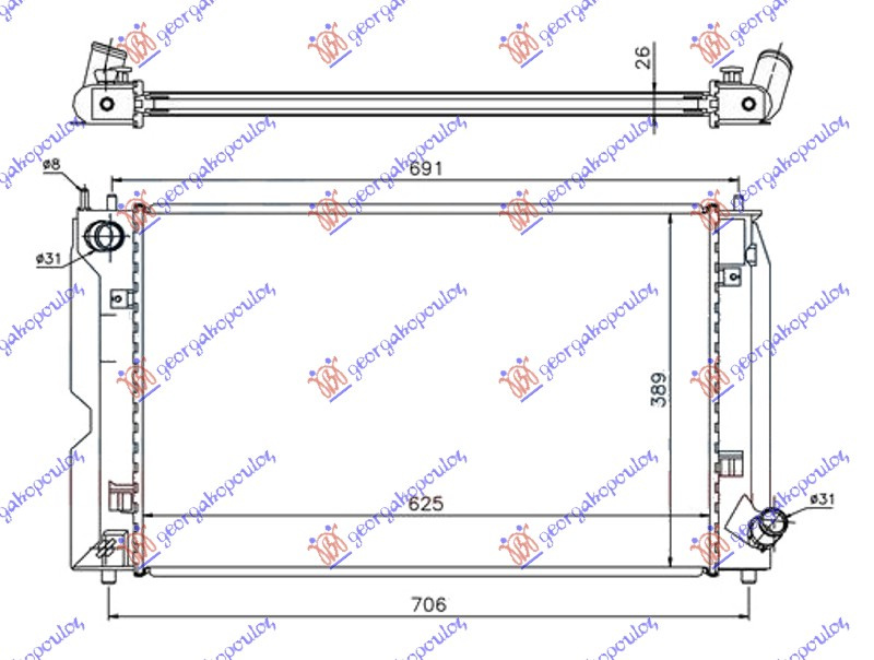 Radiator për motor 1.4 D4D (marsh manual) dizel (625x390)