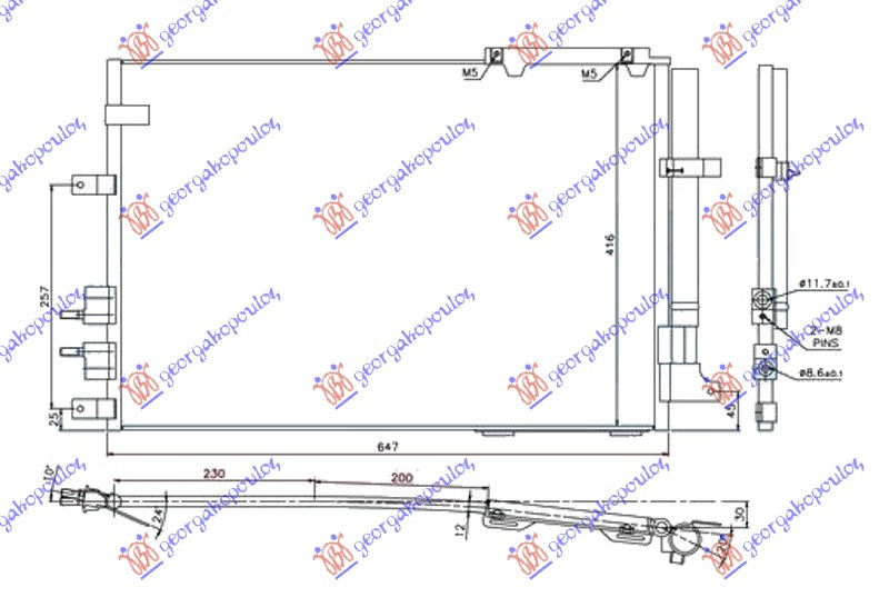 Radiator i kondicionerit 3.2 JTS benzinë 2.4 JTDM dizel (615x416x12)