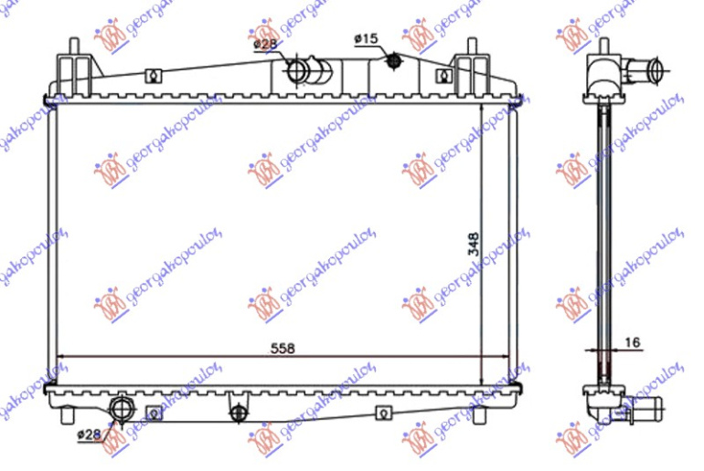 Radiator për motor 1.4-1.6 T.D (me/pa kondicioner) (35x55.5x27)