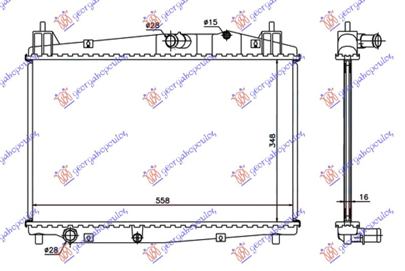 Radiator për motor 1.4-1.6 T.D (me/pa kondicioner) (35x55.5x27)