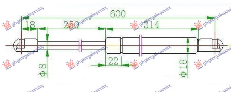 Amortizues (një) për derën e bagazhit (600L-330N)