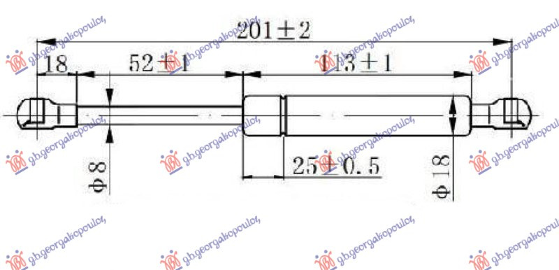 Amortizues (një) për derën e bagazhit kabriolet (201L-250N)