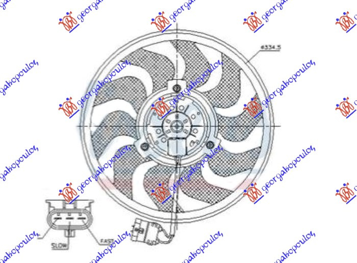 Ventilator (Motor + helikë) 1.6-2.0 TURBO benzinë - 1.7-1.9 CDTI dizel (335mm) (3 pinë)