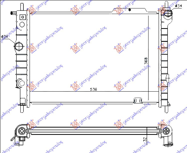 Radiator për motor 1.7 dizel (53,5x37,5)