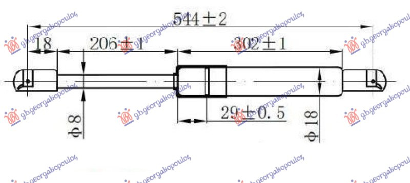 Amortizues (një) për derën e bagazhit 3 dyer (544L-320N)