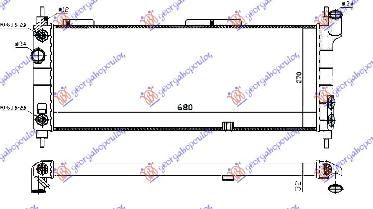 Radiator për motor 1.4-1.6 (me kondicioner) (68x28) (marsh automatik) (diagonal)