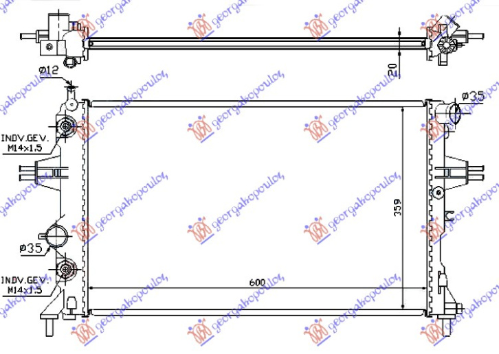 Radiator për motor 1,4-1,6-1,8 ΑUT (me kondicioner) (60x37)
