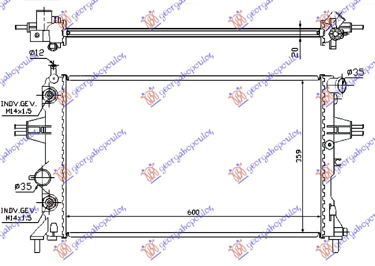 Radiator për motor 1,4-1,6-1,8 ΑUT (me kondicioner) (60x37)