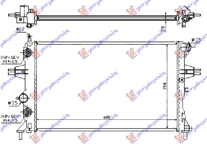 Radiator për motor 1,4-1,6-1,8 ΑUT (me kondicioner) (60x37) (MAHLE BEHR)