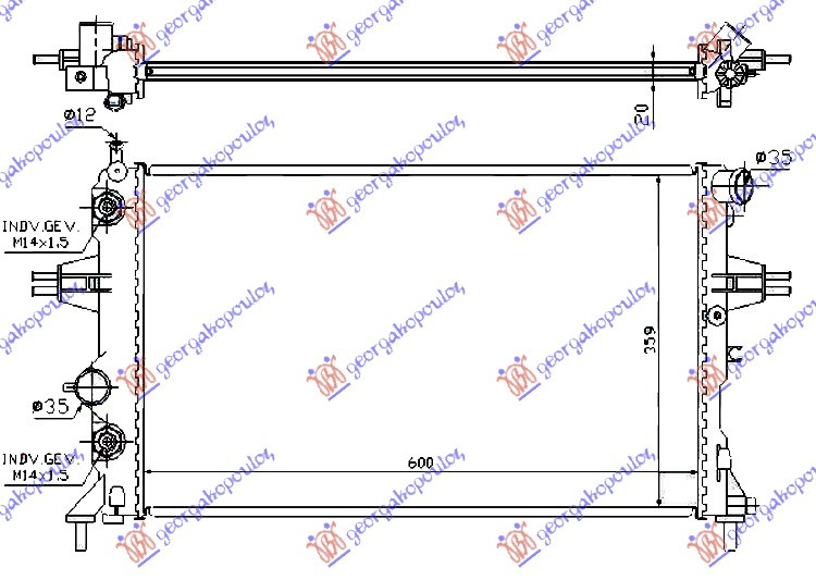 Radiator për motor 1,4-1,6-1,8 ΑUT (me kondicioner) (60x37) (MAHLE BEHR)
