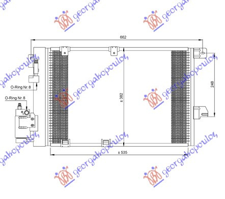 Radiator i kondicionerit komplet -02 (marsh manual/ automatik) (54x38.2x1.6) (tubë - filtër nga ana e njëjtë)