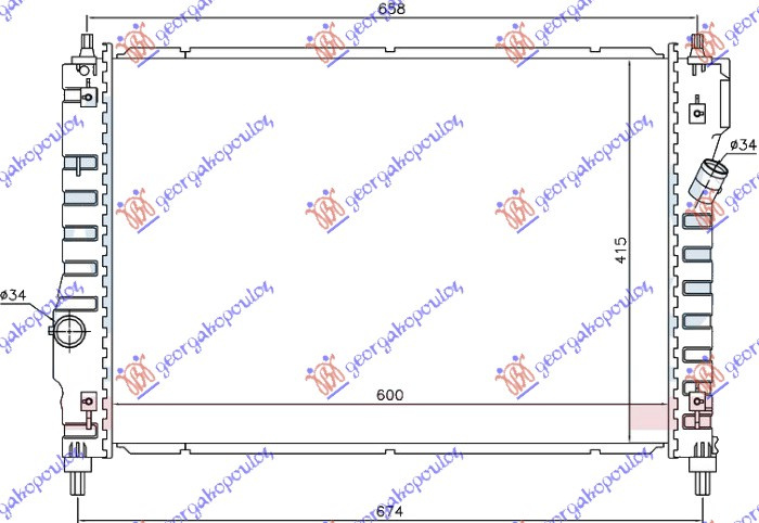Radiator për motor 1.2-1.6 16v benzinë (marsh manual) (600x415x16)