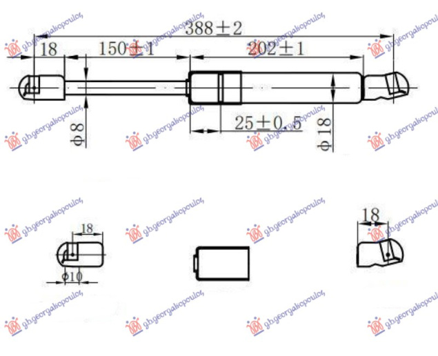 Amortizues (një) për derën e bagazhit 3/5 dyer (387L-350N)