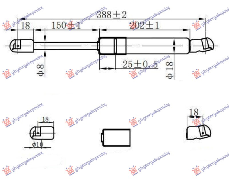 Amortizues (një) për derën e bagazhit 3/5 dyer (387L-350N)