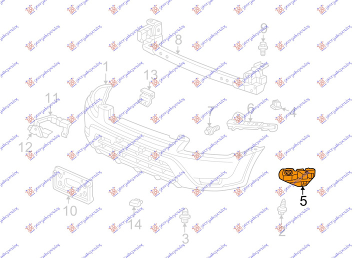 Shtërngues/mbajtës në parakolpin e përparmë plastik