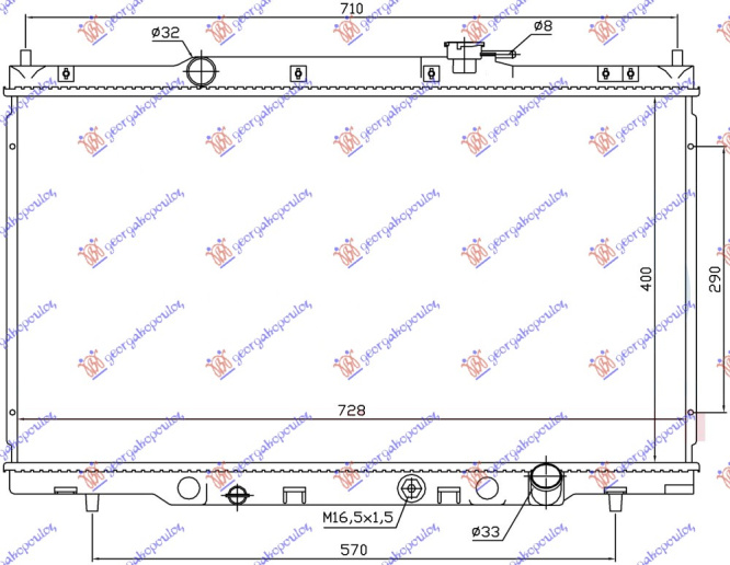 Radiator për motor 2,0i 16V (marsh automatik) (me/pa kondicioner) (40,5x73,6)