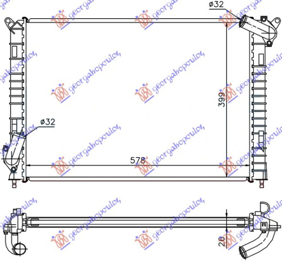 Radiator për motor 1,6cc`S` (me/pa kondicioner) (57,7x39,7)
